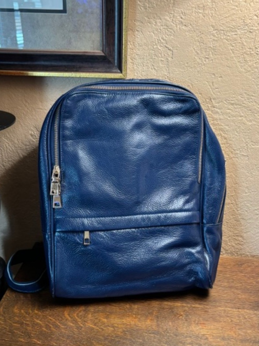 Dark Blue Leather backpack- New condition